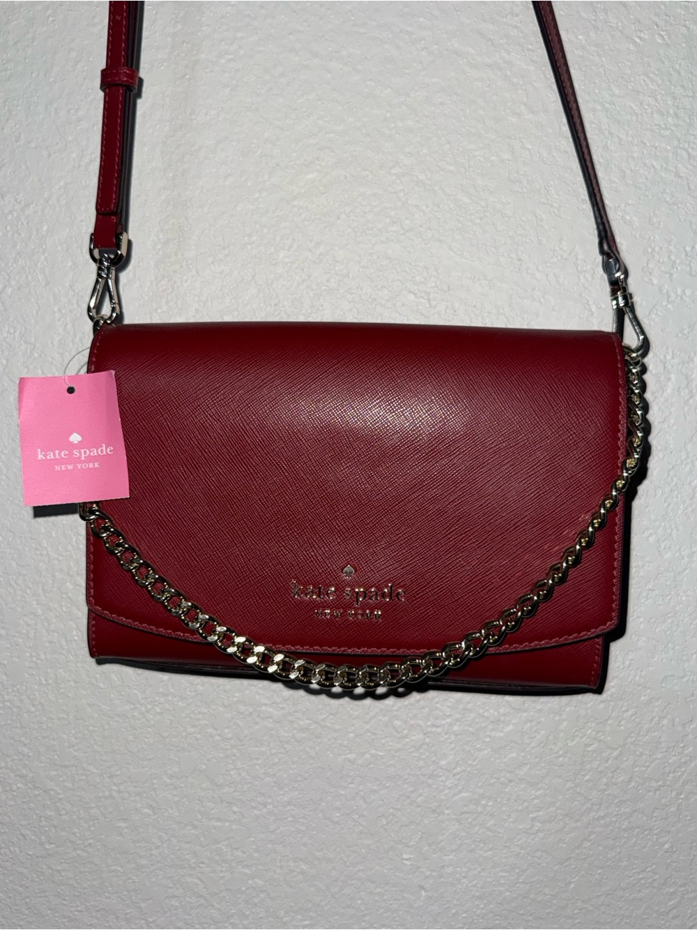 kate spade Red Saffiano Leather Crossbody with Chain Strap